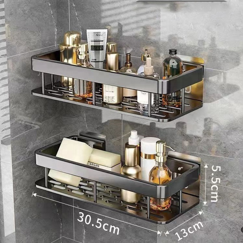 Punch-free Bathroom Shelf Shelves Wall Mounted Shampoo Storage Rack For Kitchen Holder Square Aluminum Bath Organizer