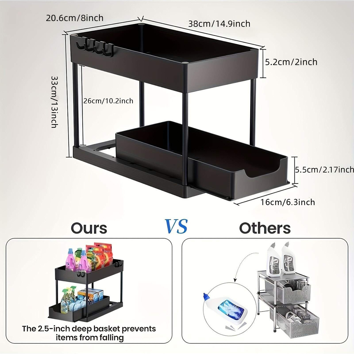 Multi-Purpose Kitchen 2 Tier Organizer Pull Out Sliding Drawers Under Sink Cabinet Shelf Spice Bathroom Storage Rack