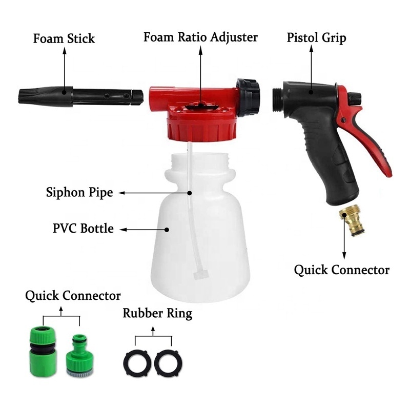 Car Wash Foam Gun Garden Hose Shampoo Sprayer Adjustable Snow Lance Soap Home Watering Gun Nozzle Kit