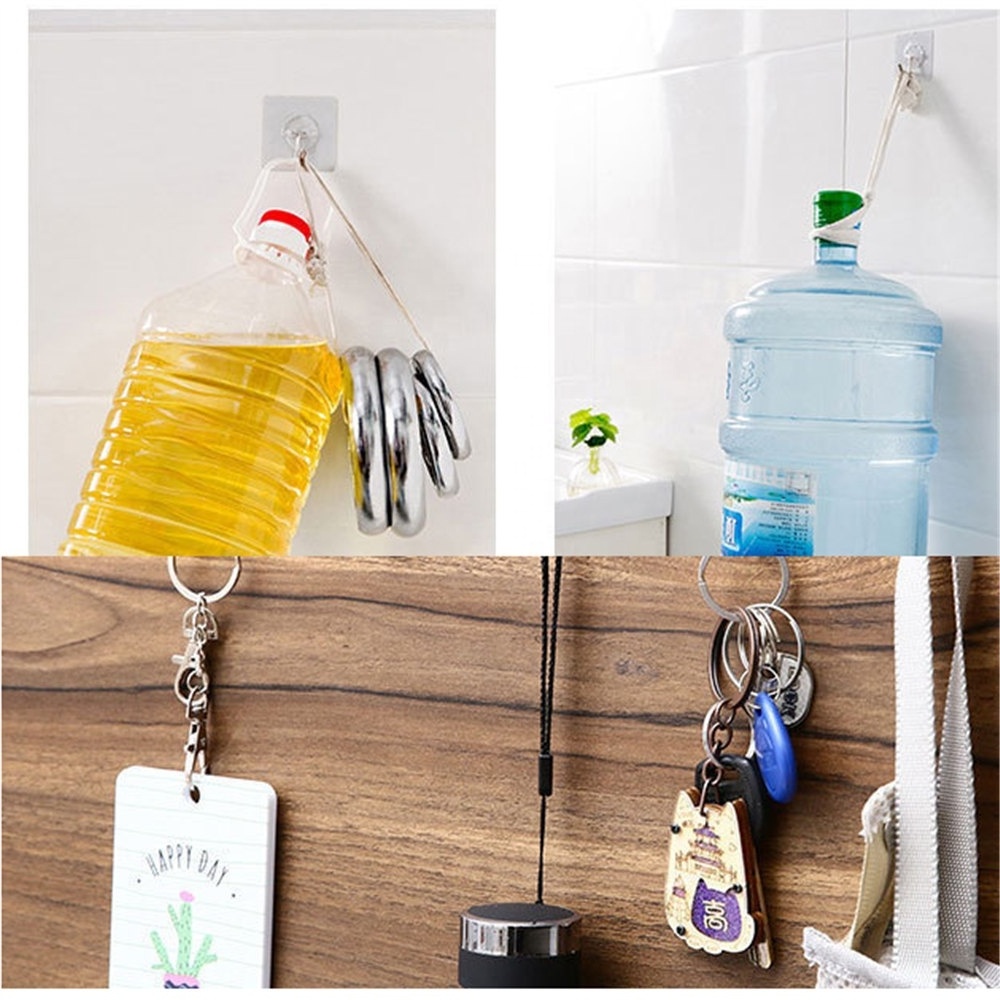 Punch-Free Wall Rack Strong Adhesive Hook Transparent Stainless Steel Hanging Hooks for Home Kitchen