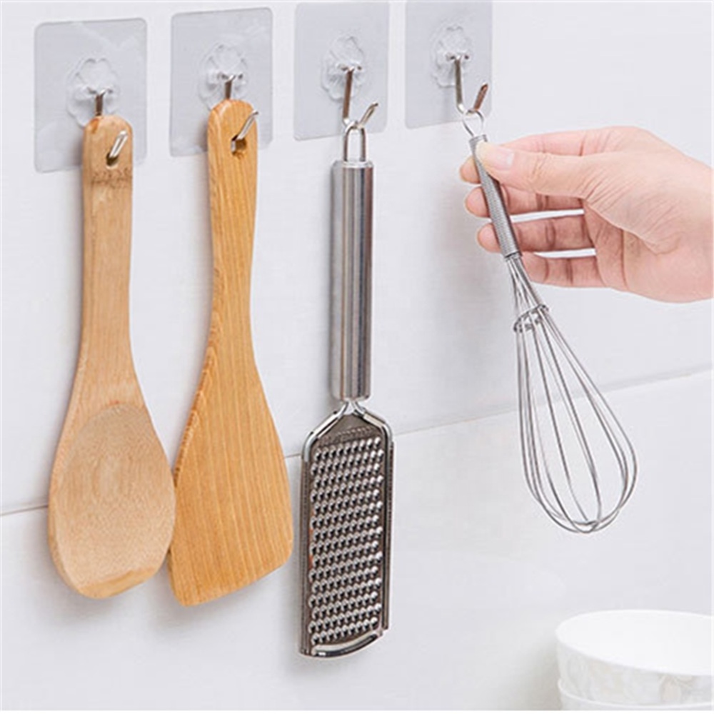 Punch-Free Wall Rack Strong Adhesive Hook Transparent Stainless Steel Hanging Hooks for Home Kitchen