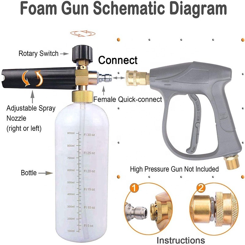 Car Cleaning Foam Gun 1/4 Quick Connector Adjustable 1L High Pressure Soap Foamer Foam Lance Car Washer