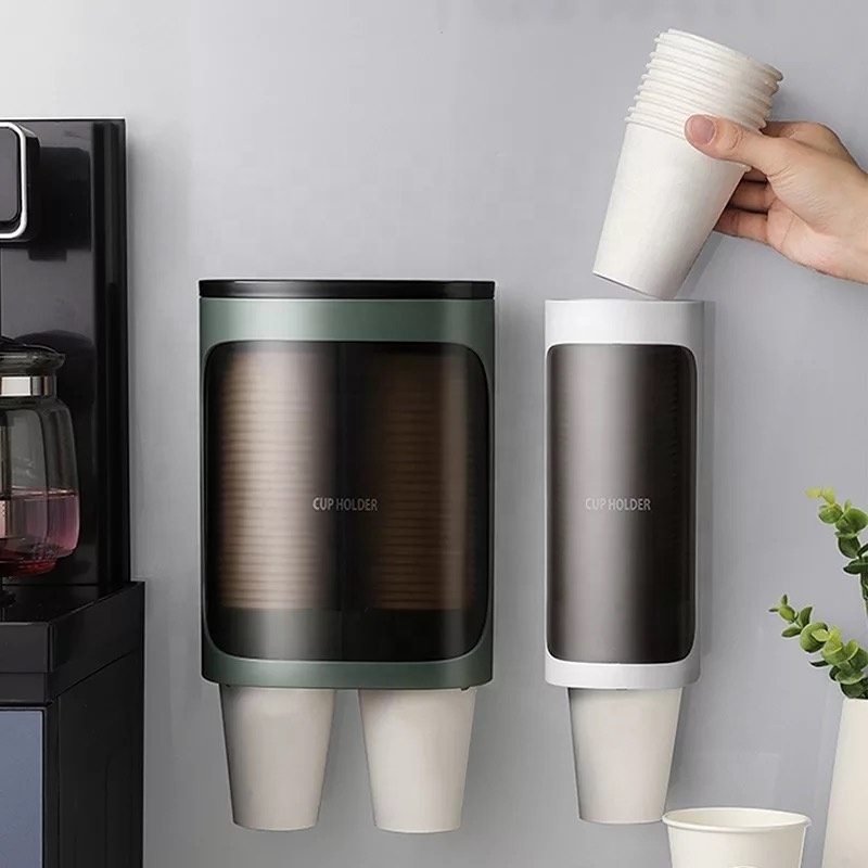 Wall Mounted Automatic Cup Storage Rack Paper Cups Dispenser Disposable Pull Type Plastic Cup Holder