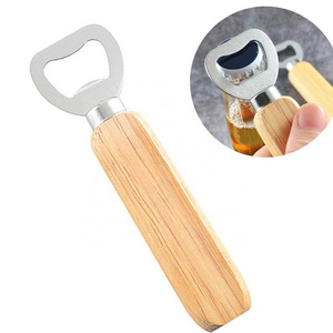 Wooden Handle Stainless Steel Bottle Opener Wine Beer Soda Glass Cap Opener Home Kitchen Bar Gadget