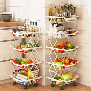 3/4/5-Tier Floor-standing Storage Rack Fruit Vegetable basket Collapsible Corner Shelf with Wheels Bathroom