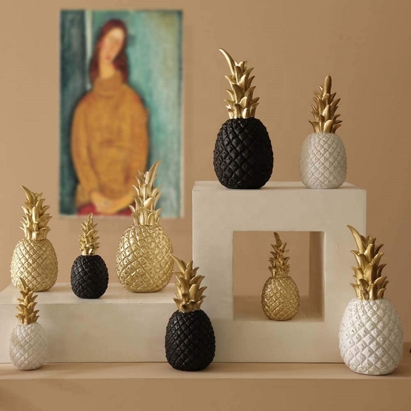 Home Decoration Accessories Pineapple Ornaments Golden Fruit Shape Resin Crafts Living Room Decor Wedding Gift