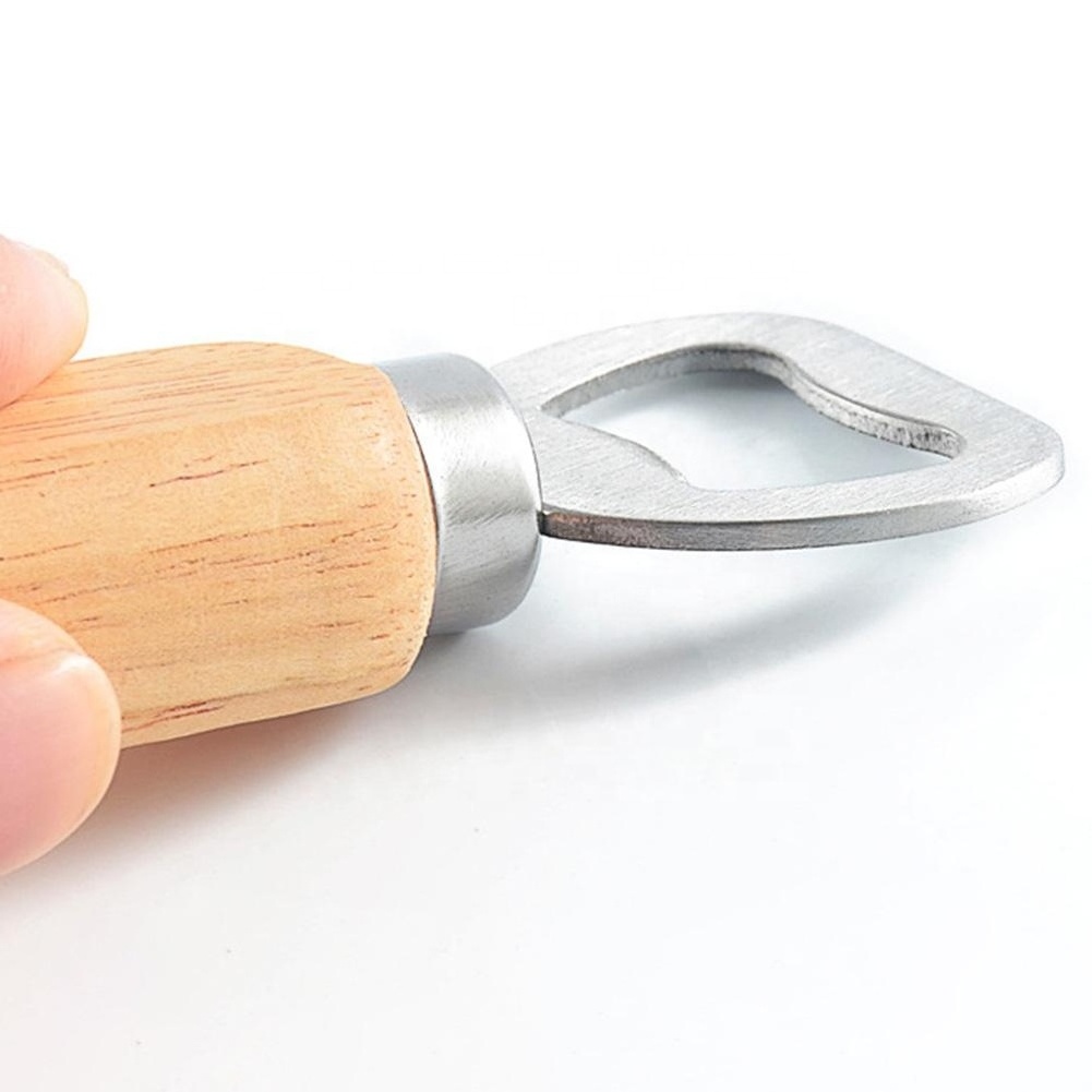 Wooden Handle Stainless Steel Bottle Opener Wine Beer Soda Glass Cap Opener Home Kitchen Bar Gadget