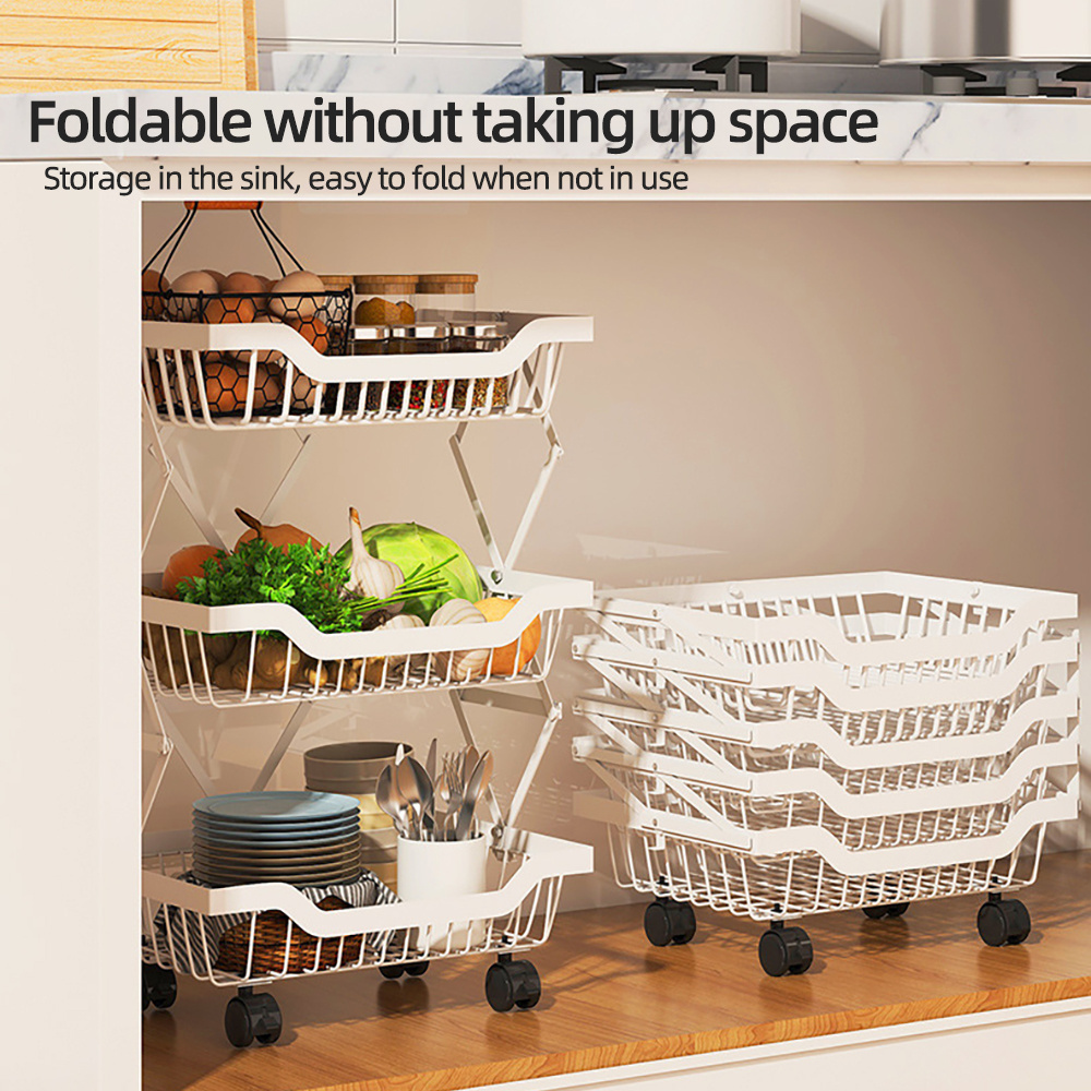 3/4/5-Tier Floor-standing Storage Rack Fruit Vegetable basket Collapsible Corner Shelf with Wheels Bathroom