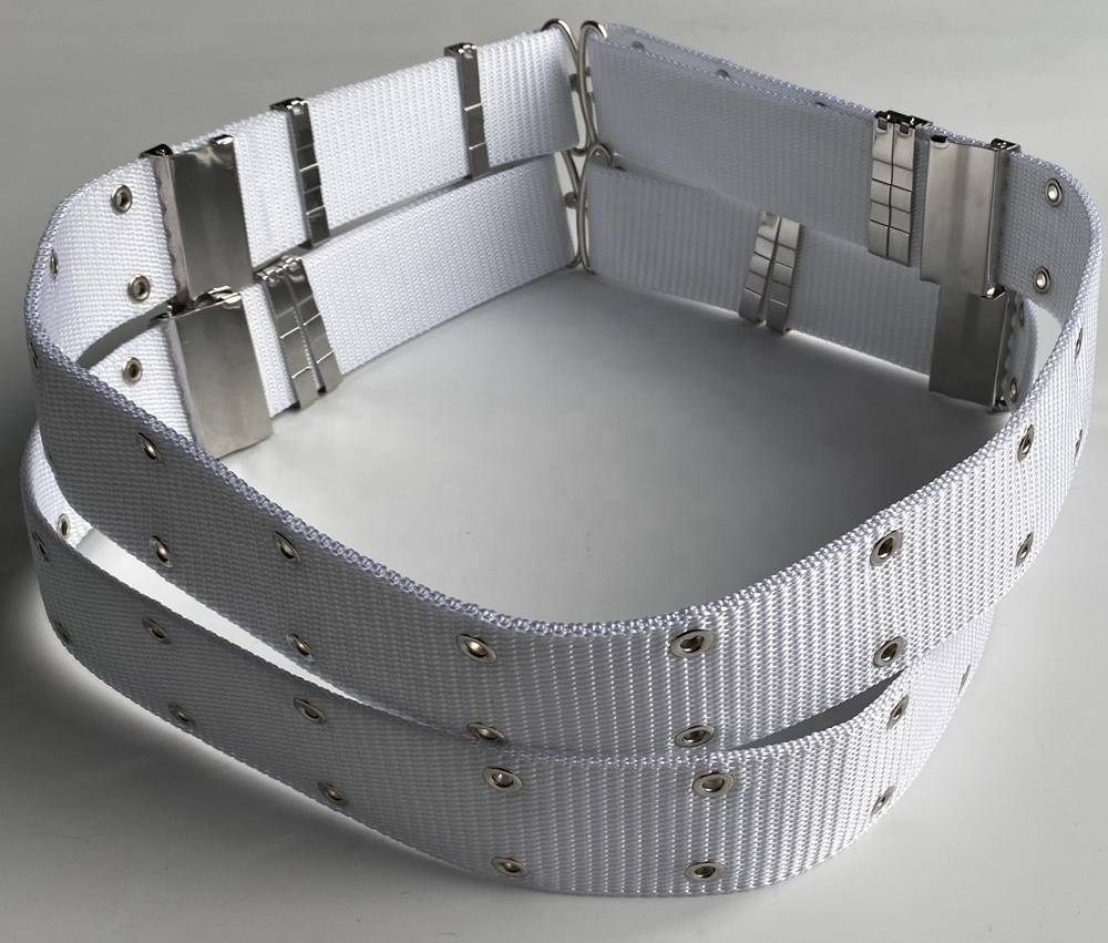 High quality White strap Belt With silver eyelets and zinc alloy buckles for Saudia Arabia country