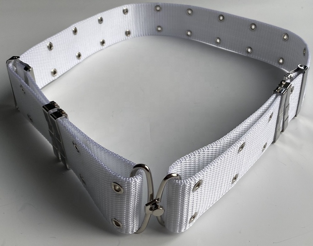 High quality White strap Belt With silver eyelets and zinc alloy buckles for Saudia Arabia country