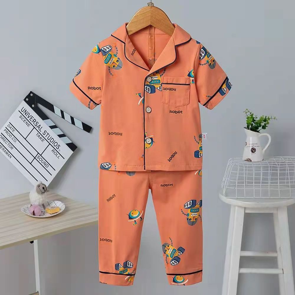 Kids Baby Pajamas Ready to Ship Girls Cartoon Casual Quantity OEM Cotton clothes set short sleeves long pants