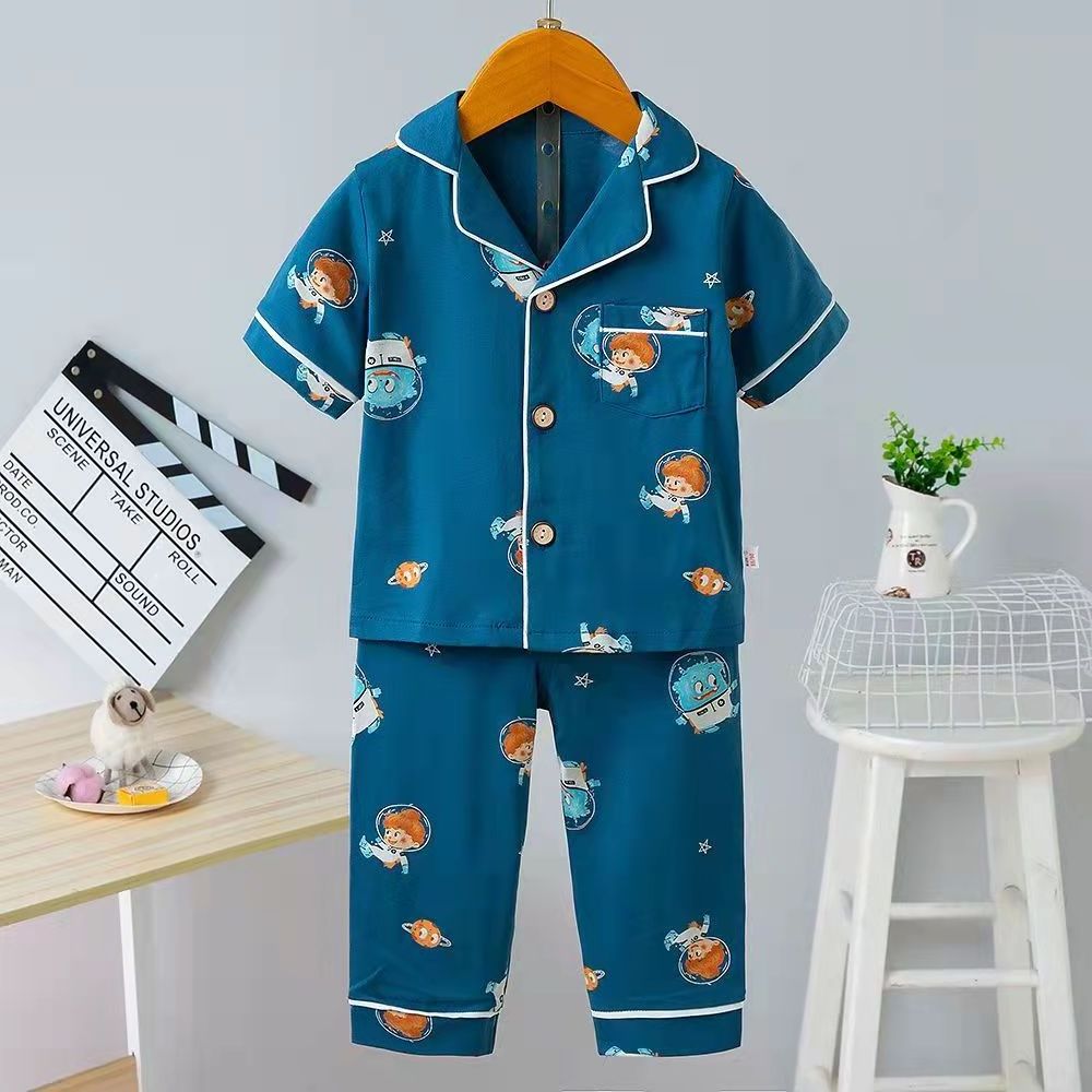 Kids Baby Pajamas Ready to Ship Girls Cartoon Casual Quantity OEM Cotton clothes set short sleeves long pants