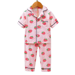 Kids Baby Pajamas Ready to Ship Girls Cartoon Casual Quantity OEM Cotton clothes set short sleeves long pants