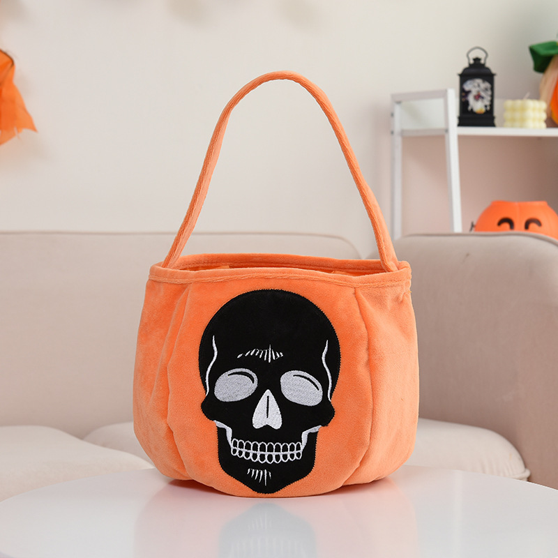 New 2023 Halloween Decorations Pumpkin Embroidery Print Basket Kids Candy Bucket Halloween Baskets