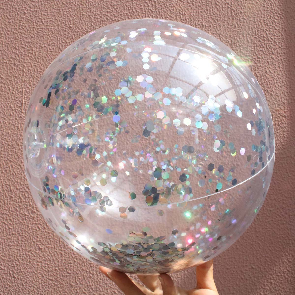 Glitter Summer Transparent Inflatable PVC Beach Ball Custom Pool Toys Confetti Beach Ball