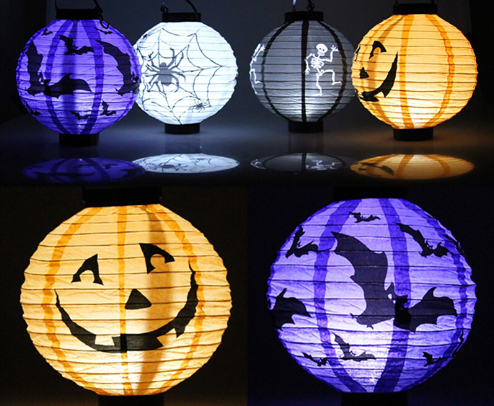 New 2023 Halloween Led Pumpkin Paper Lanterns Bat Spider Pattern Halloween Hanging Light Lantern for Party decor