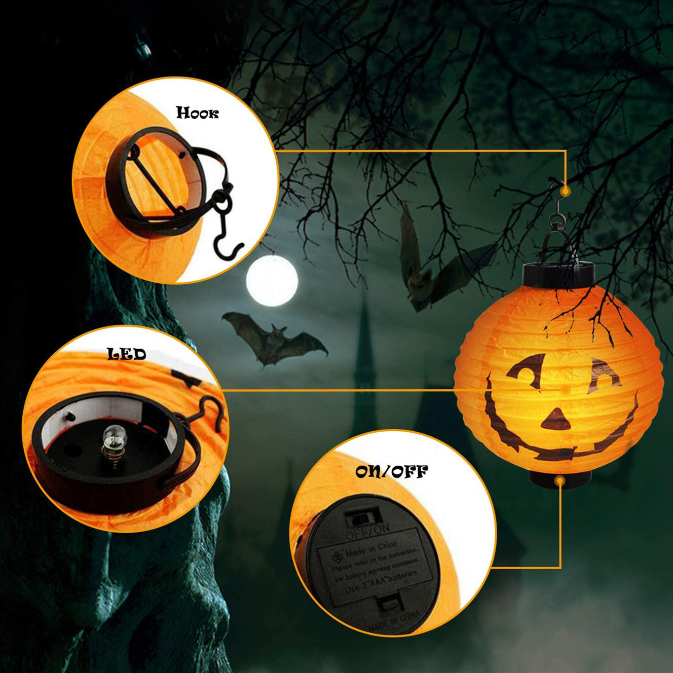 New 2023 Halloween Led Pumpkin Paper Lanterns Bat Spider Pattern Halloween Hanging Light Lantern for Party decor