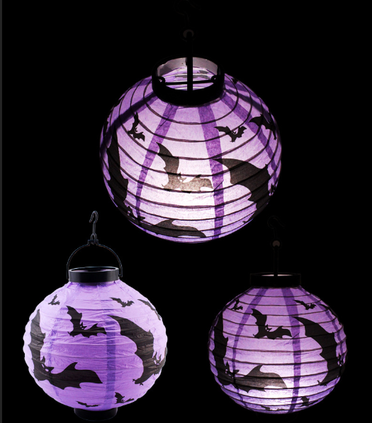 New 2023 Halloween Led Pumpkin Paper Lanterns Bat Spider Pattern Halloween Hanging Light Lantern for Party decor