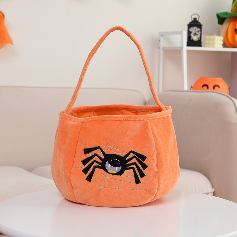 New 2023 Halloween Decorations Pumpkin Embroidery Print Basket Kids Candy Bucket Halloween Baskets