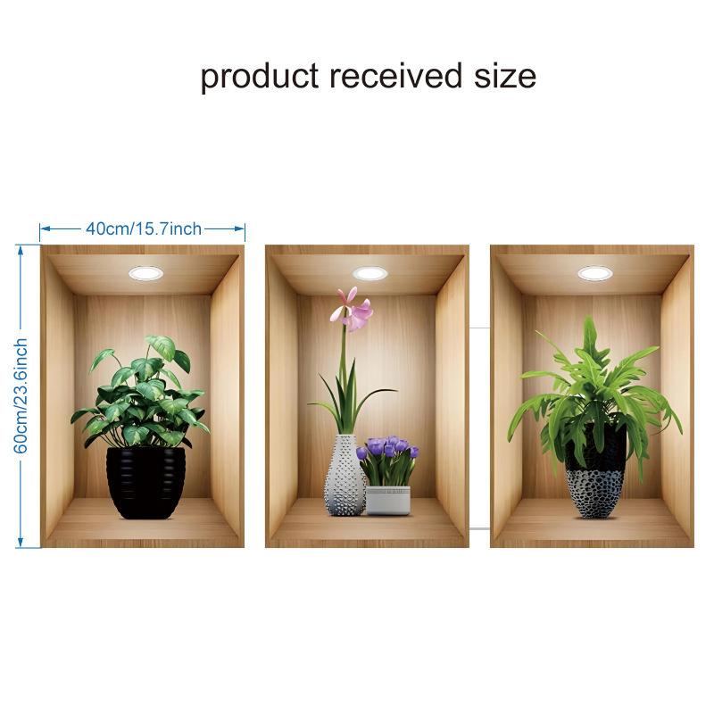 Decal For Wall Home Decor Water Proof Wall Stickers PVC 3D Artificial Plant Pot Wall Sticker