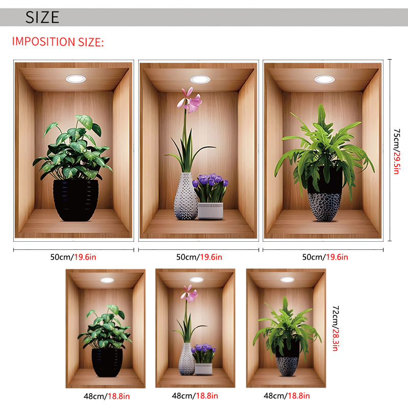 Decal For Wall Home Decor Water Proof Wall Stickers PVC 3D Artificial Plant Pot Wall Sticker