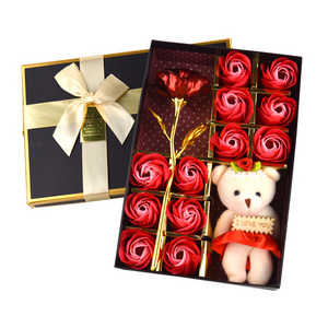 Valentine's Day Artificial Red Roses Colored Flower Soap Gift Box 12 Soap Roses And Flowers Gift Box With Teddy Bear A Gift Box