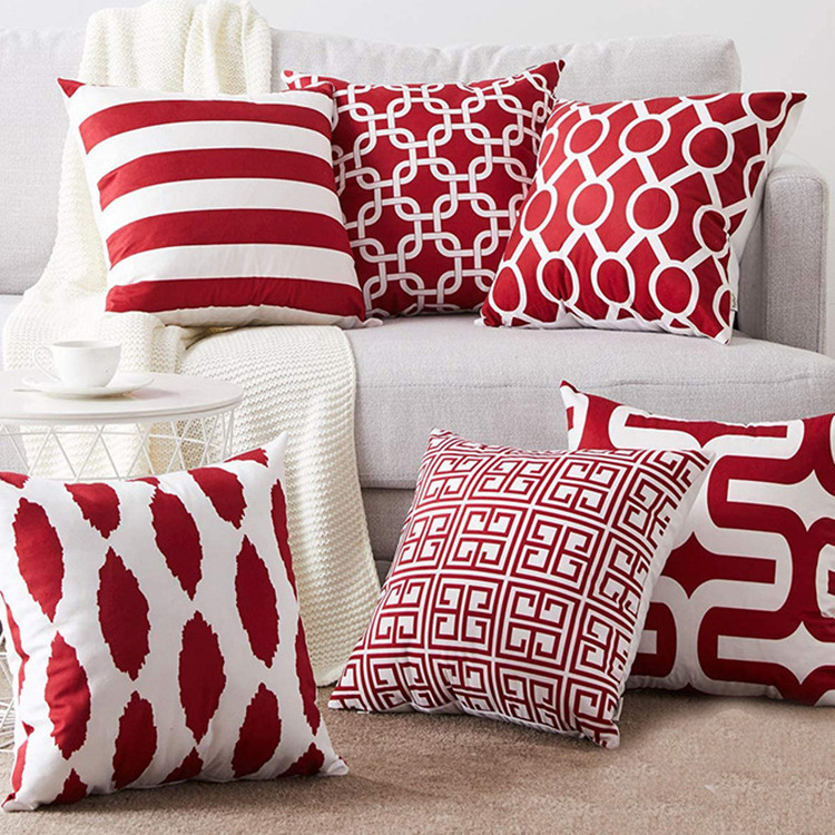 Home Decor Red White  Moroccan Geometric Single Pillow case Polyester Throw Pillow Cover 18*18 inch Cushion Cover