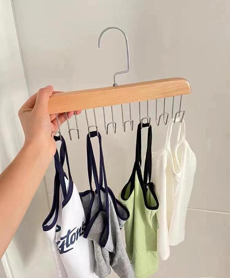 Multi-function Durable Storage Hangers For Underwear Solid Metal Wood Hanger 8 Hooks Wooden Dress Hangers