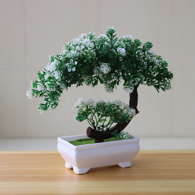 Wholesale Multi-colors Mini Artificial Bonsai Tree Plants  with Plastic Cement Pots for Home Office Decor Plastic Bonsai Tree