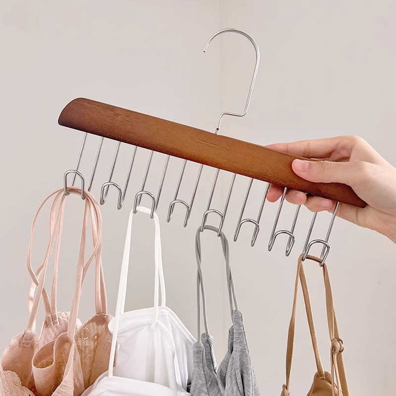 Multi-function Durable Storage Hangers For Underwear Solid Metal Wood Hanger 8 Hooks Wooden Dress Hangers