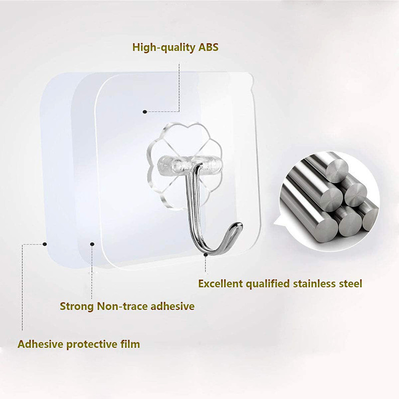 Hot Selling Strong Transparent Adhesive Door Wall Hanger Hooks for Bathroom  Kitchen Self Adhesive Hooks for Walls