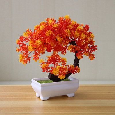 Wholesale Multi-colors Mini Artificial Bonsai Tree Plants  with Plastic Cement Pots for Home Office Decor Plastic Bonsai Tree