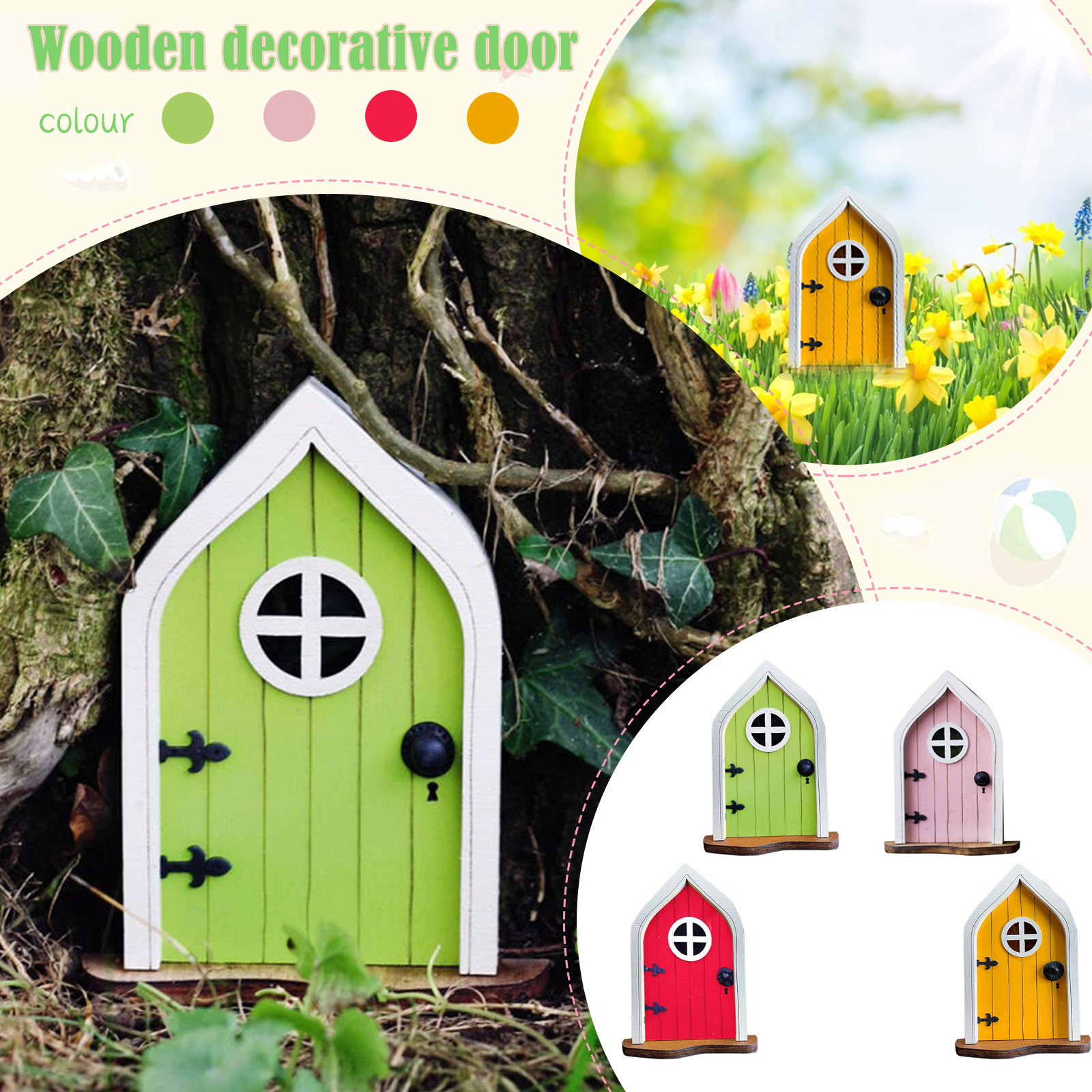 3D Wooden Fairy Garden Door Hand Made DIY Door Decoration Miniature Fairy Princess Signs Doll House Craft House Doors