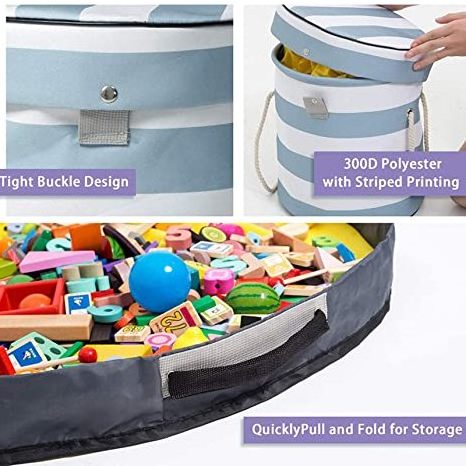 Foldable Quick Indoor Outdoor Toy Storage Organizer  Play Mat 2in 1Children's Canvas Basket Bin Toy Storage Box Foldable