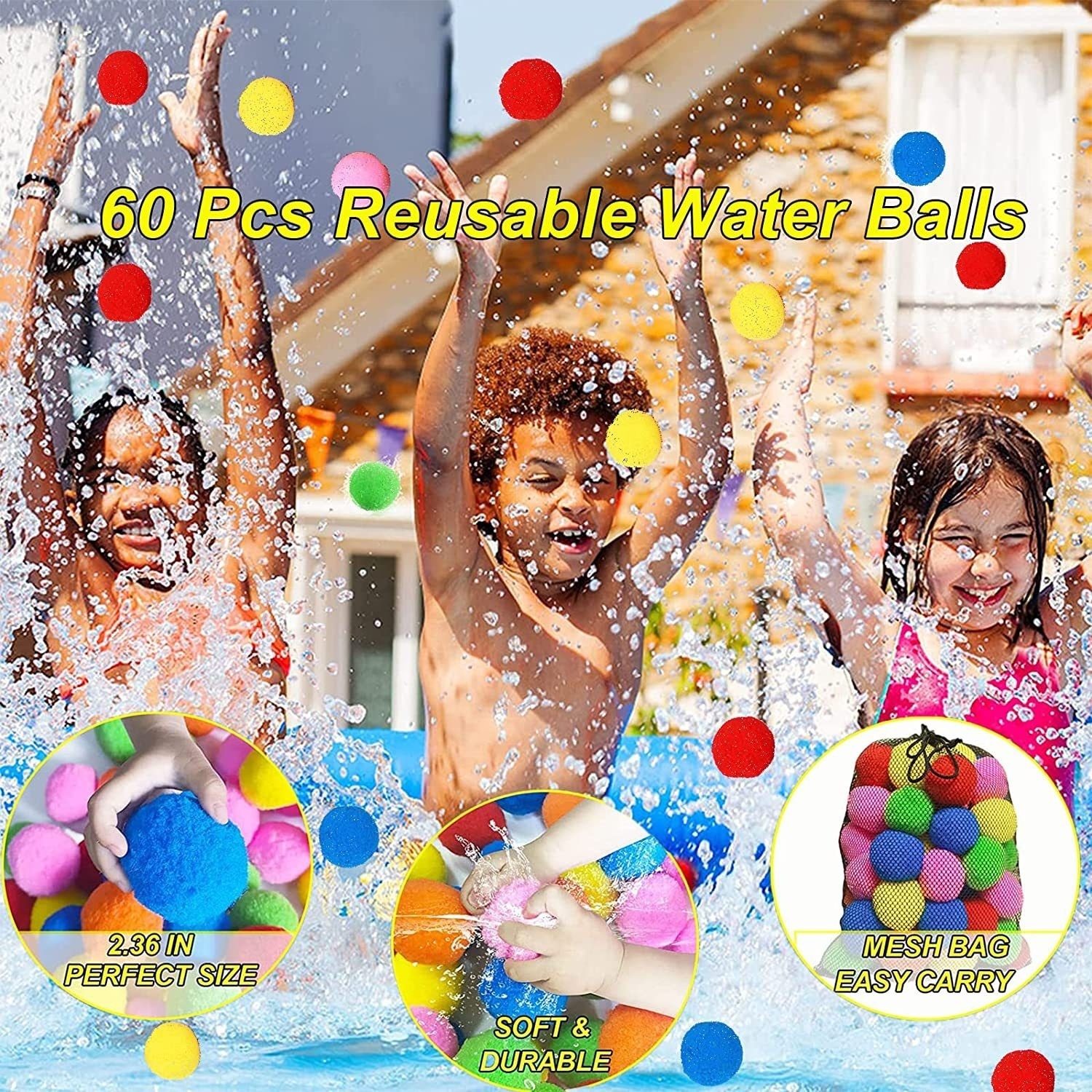 Reusable Water Splash Balls soft cotton Water soaker Balls for Summer Yard,Pool, Lawn and Beach