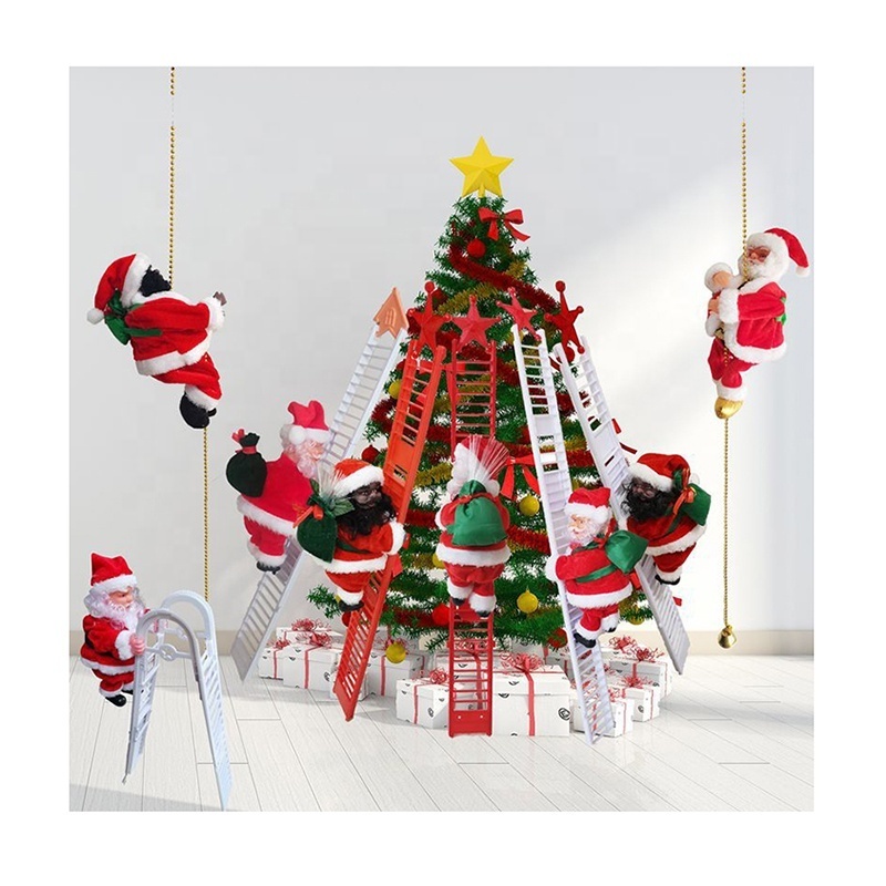 Xmas Decoration Music Doll Climb Bead Kids Gift Children Electric Christmas Toys Climbing Ladder Santa Claus