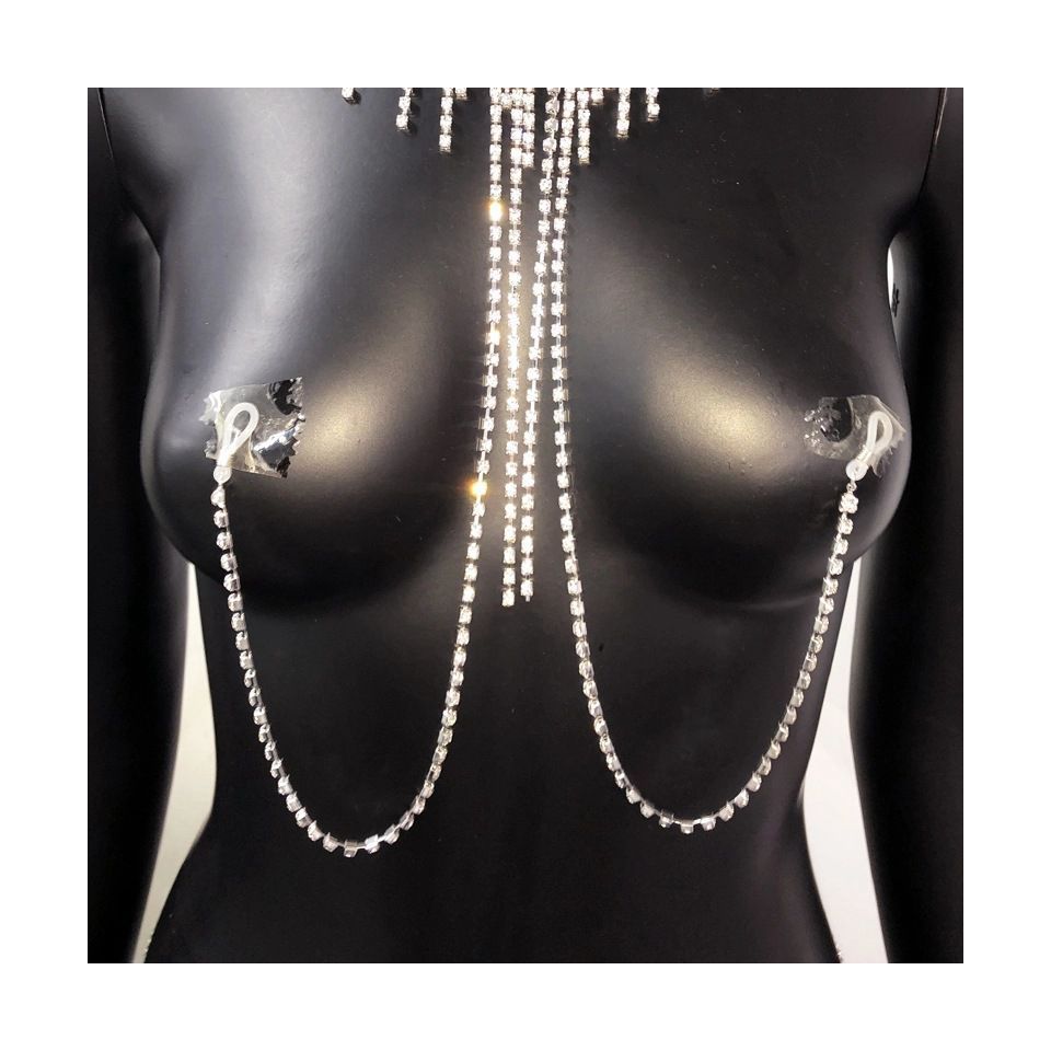 Hot Sale Shiny Silver Crystal Breast Nipple Body Chain Bra For Commemorations And Party