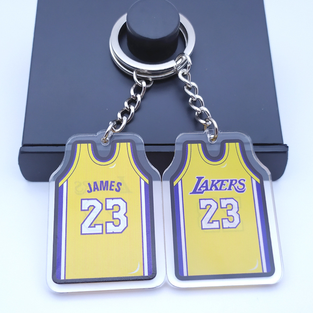 Boxin  Personalized double-sided transparent acrylic keychain  NBA Basketball star jersey key chain for Kobe James key tag