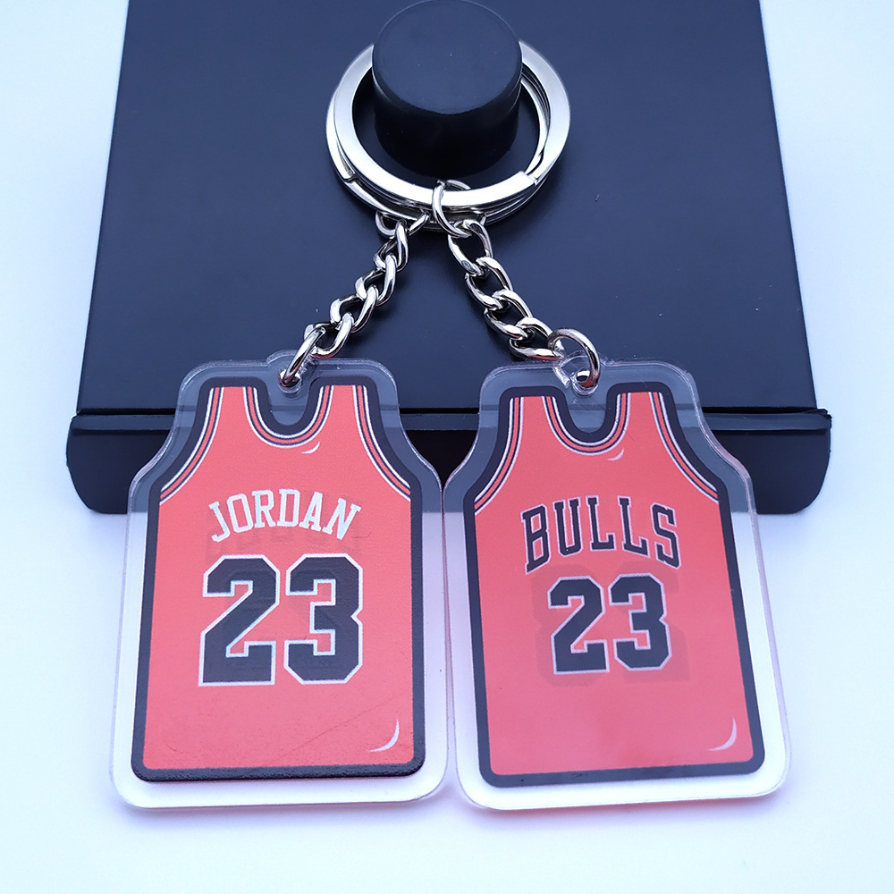 Boxin  Personalized double-sided transparent acrylic keychain  NBA Basketball star jersey key chain for Kobe James key tag