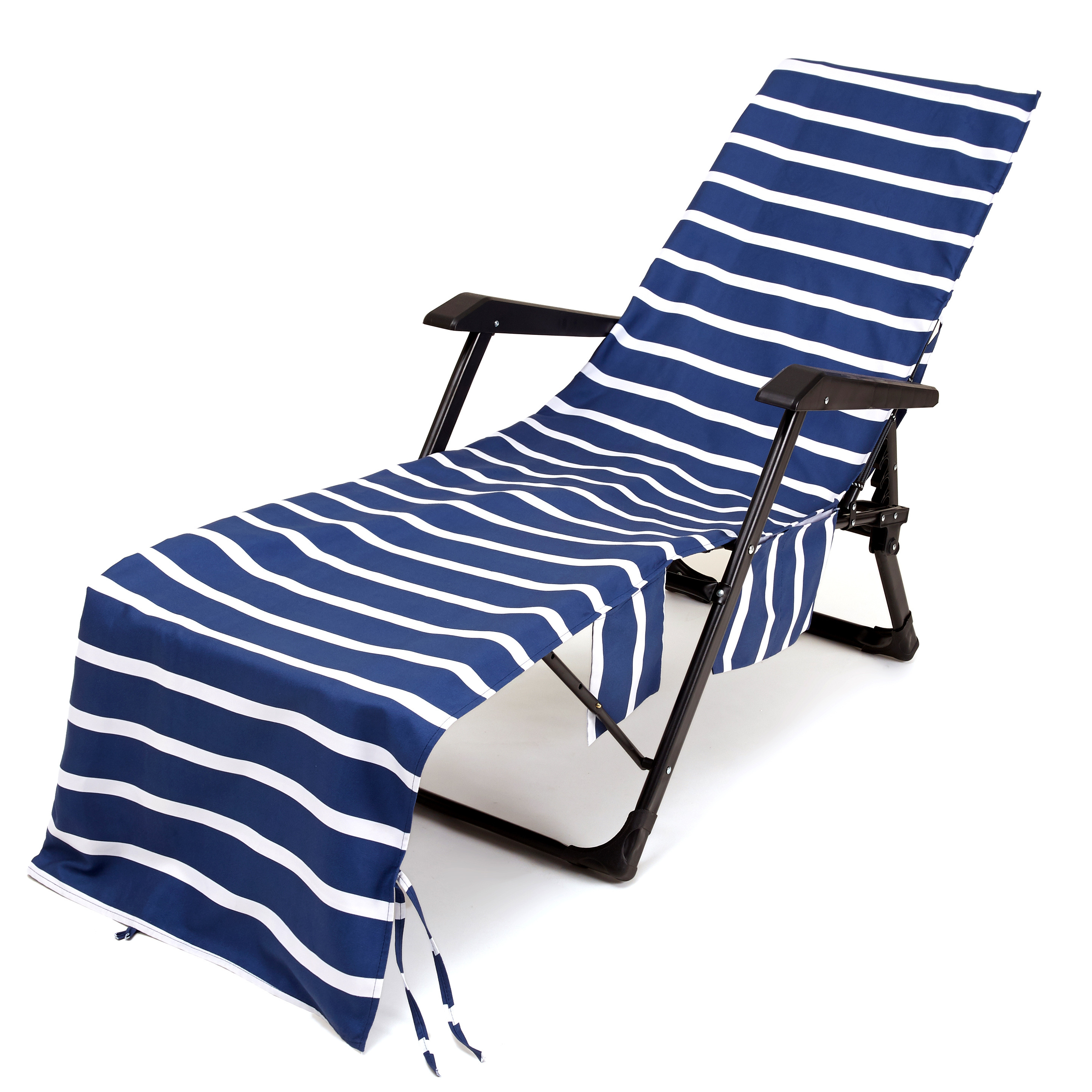 Stripe Beach Chair Pool Lounge Chaise Sun Side Storage Pockets Full Lounge Chair Cover