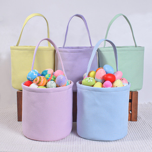 Personalized Candy Toys Tote Bag Gingham Plaid Easter Bucket Wholesale High Quality Cheap Price Seersucker Easter Basket