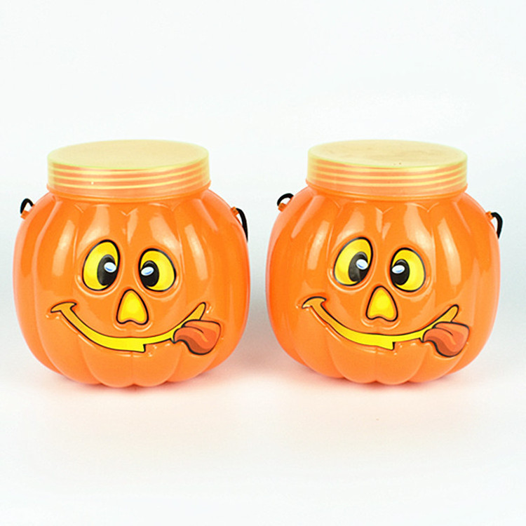 Halloween Trick or Treat Bucket Portable Lantern Children's Candy Jar with Lid Cartoon Halloween Bucket Pumpkin