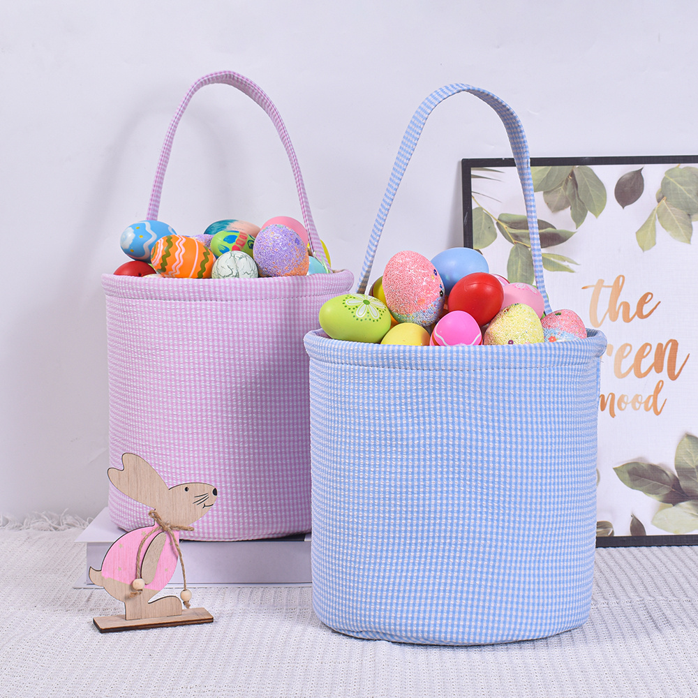 Personalized Candy Toys Tote Bag Gingham Plaid Easter Bucket Wholesale High Quality Cheap Price Seersucker Easter Basket