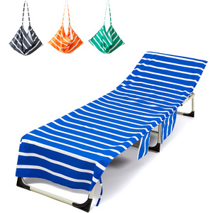 Stripe Beach Chair Pool Lounge Chaise Sun Side Storage Pockets Full Lounge Chair Cover