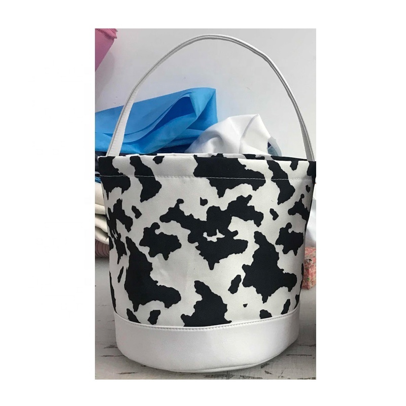 2024 New Arrival Cow Print Leopard Easter Basket for Kids Candy Happy Easter Egg Hunt Basket