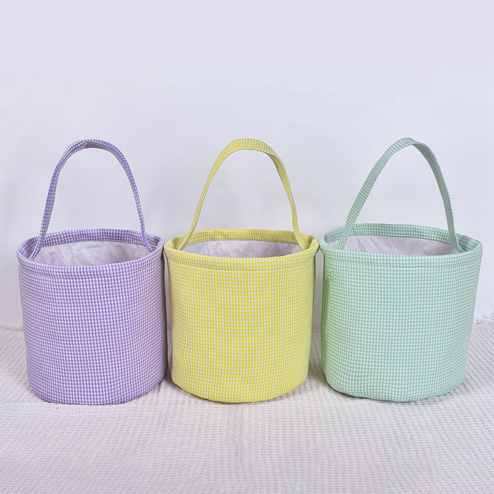 Personalized Candy Toys Tote Bag Gingham Plaid Easter Bucket Wholesale High Quality Cheap Price Seersucker Easter Basket