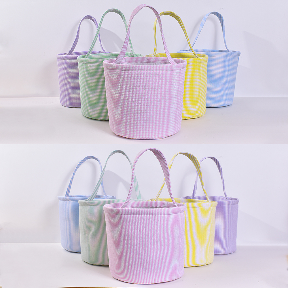 Personalized Candy Toys Tote Bag Gingham Plaid Easter Bucket Wholesale High Quality Cheap Price Seersucker Easter Basket