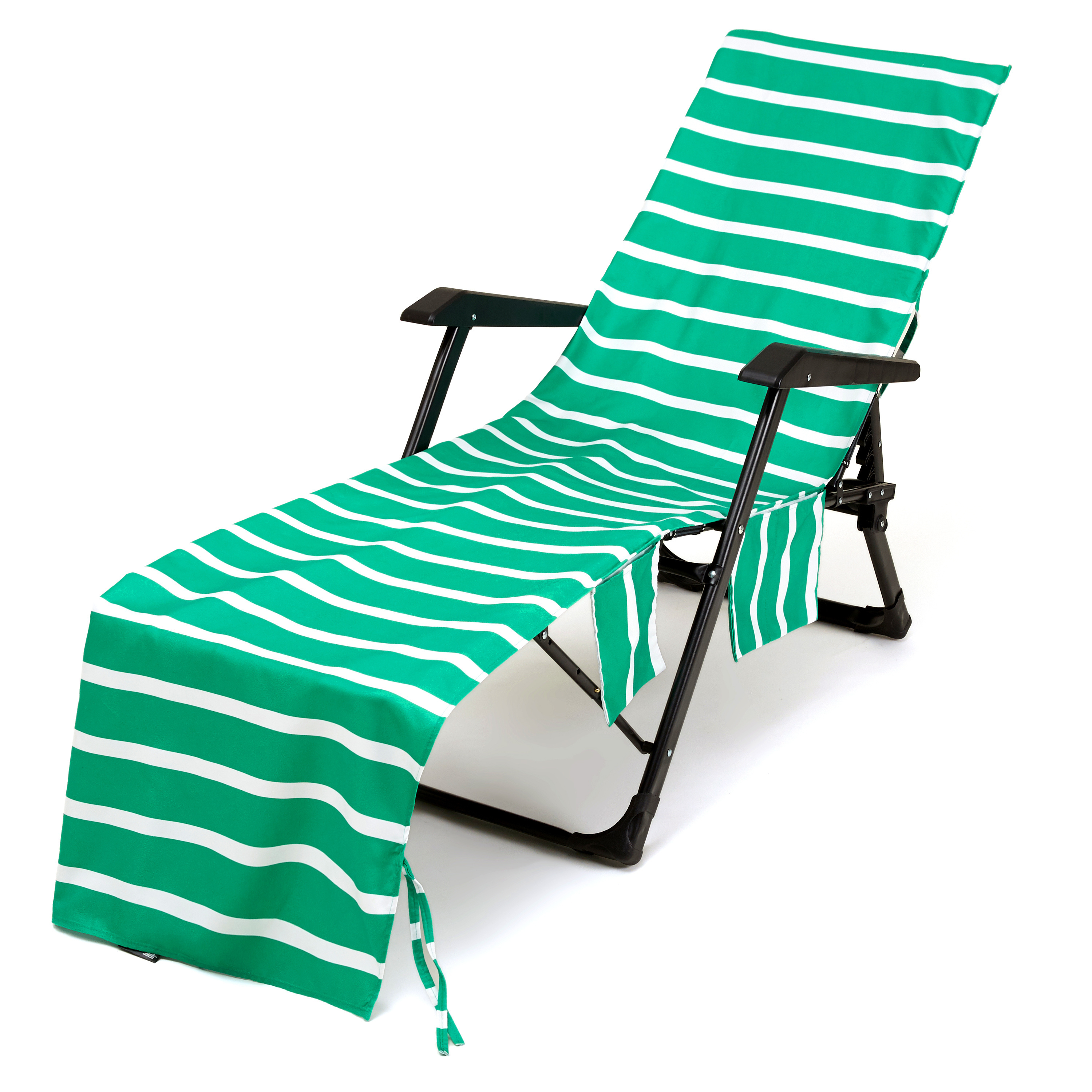 Stripe Beach Chair Pool Lounge Chaise Sun Side Storage Pockets Full Lounge Chair Cover