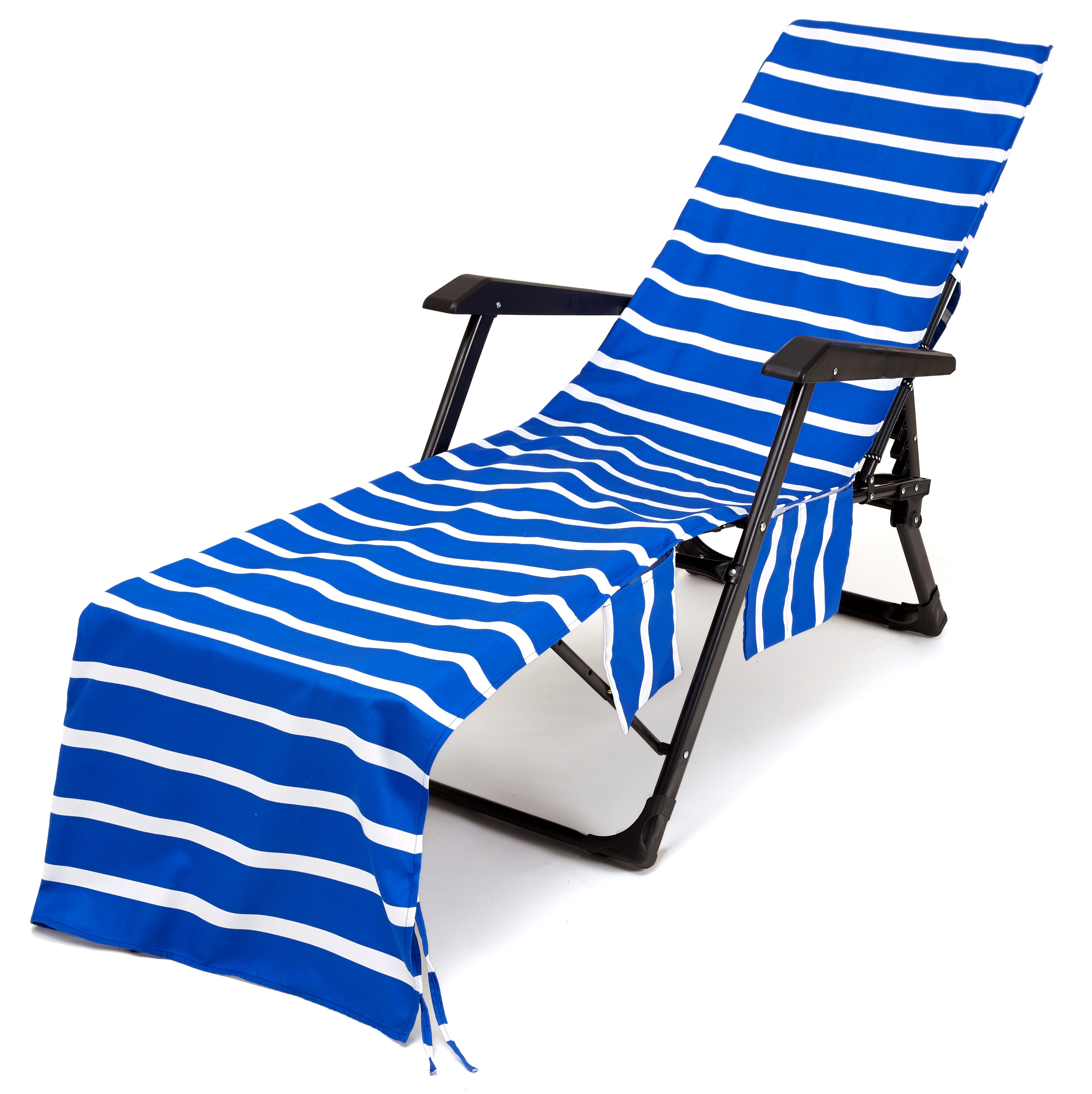 Stripe Beach Chair Pool Lounge Chaise Sun Side Storage Pockets Full Lounge Chair Cover