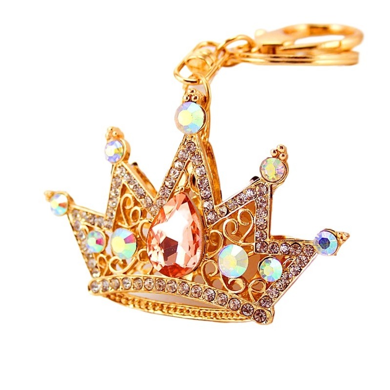 Bling Lovely Handbag Decoration Crystal Crown Keychain for Women and Girls Metal with Rhinestone KeyRing